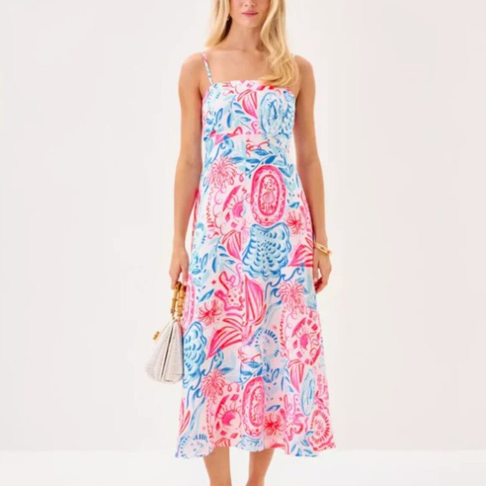 Lilly Pulitzer Jorgian Linen Midi Dress NWT Size 14